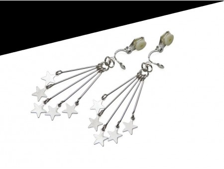 Cercei clips argintii cu 5 segmente inegale si stele